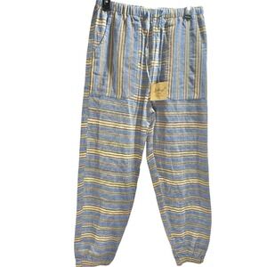 Lakhays Handmade Himalayan Striped Jogger Pants Blue Yellow Boho S/M NWT